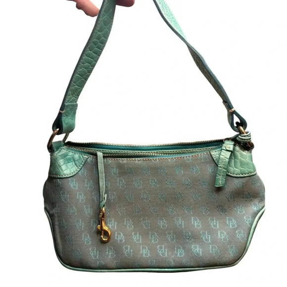 Vintage Dooney & Bourke Monogram Shoulder Bag in Teal Y2K Vibes - Picture 3 of 9